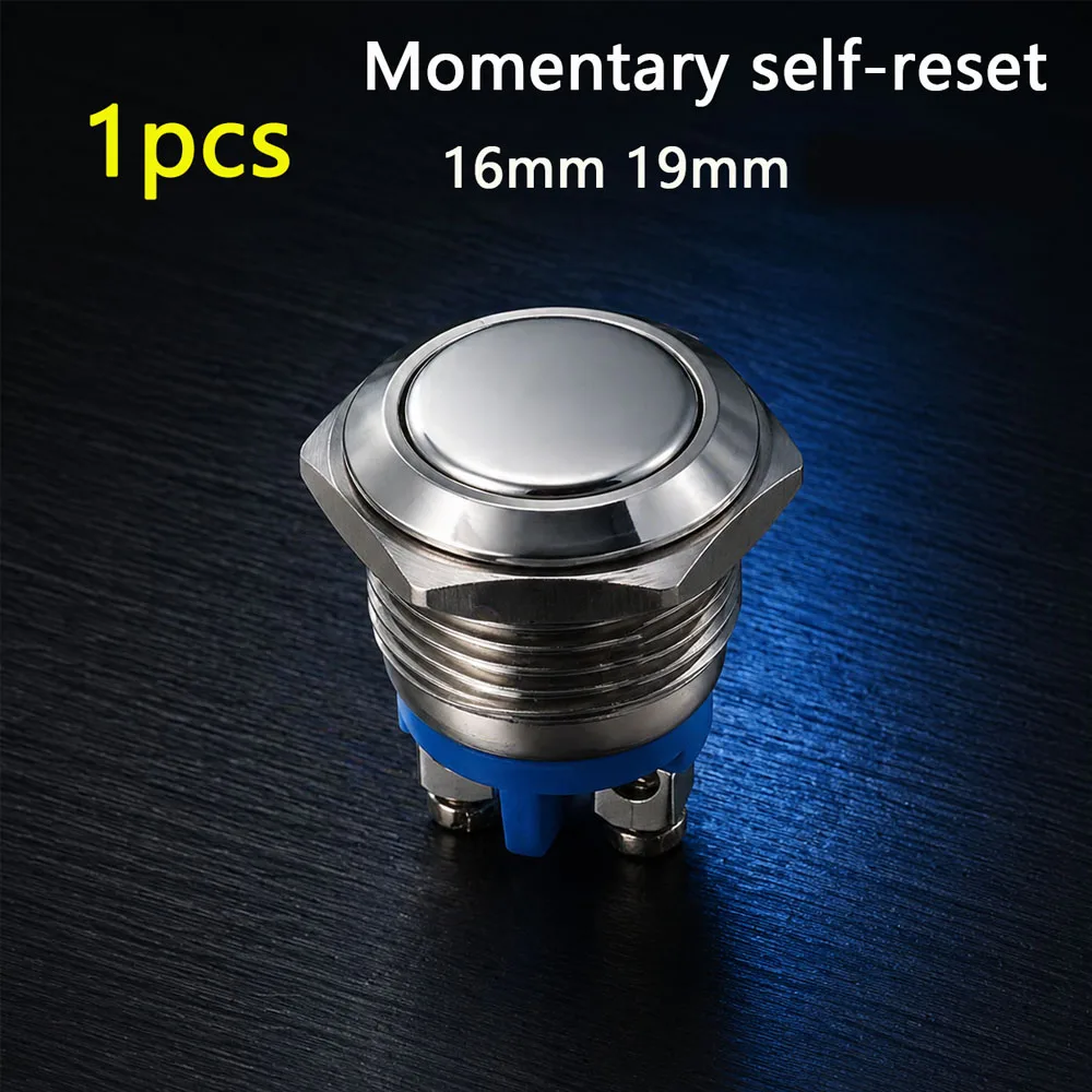 16mm 19mm No Light Doorbell Metal Push Button Switch Momentary Reset Flat Head PC Power Waterproof Screw Terminal Car Engine ﻿