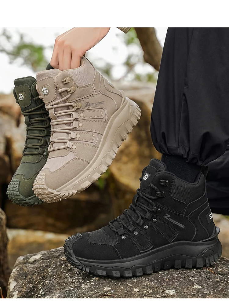 Herren-High-Top-Wanderstiefel in großen Größen, modisch, mit komfortablem Futter, flexibler und dicker Sohle, hervorragendem Grip, geeignet für Outdoor-Wanderungen, Trekking, Camping und andere Aktivitäten. – Detail 4