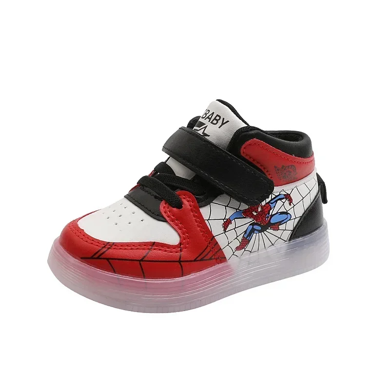 Disney Children\'s Led Light Shoes Fashion Aoger Spiderman Boys Sneakers Girls Cartoon Casual Shoes Breathable Kids Sport Shoes