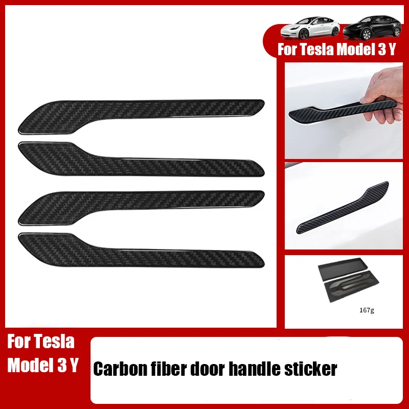 For Tesla Model 3 Y 2017-2024 Accessories Real Carbon Fiber Door Handle Cover Frame Sticker Exterior Trim Bodykit