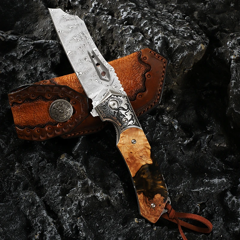 VNLA High-Quality Damascus Steel Folding Knife Outdoor Camping Survival Hiking Fishing Hunting tactics Multi-Purpose PocketKnife