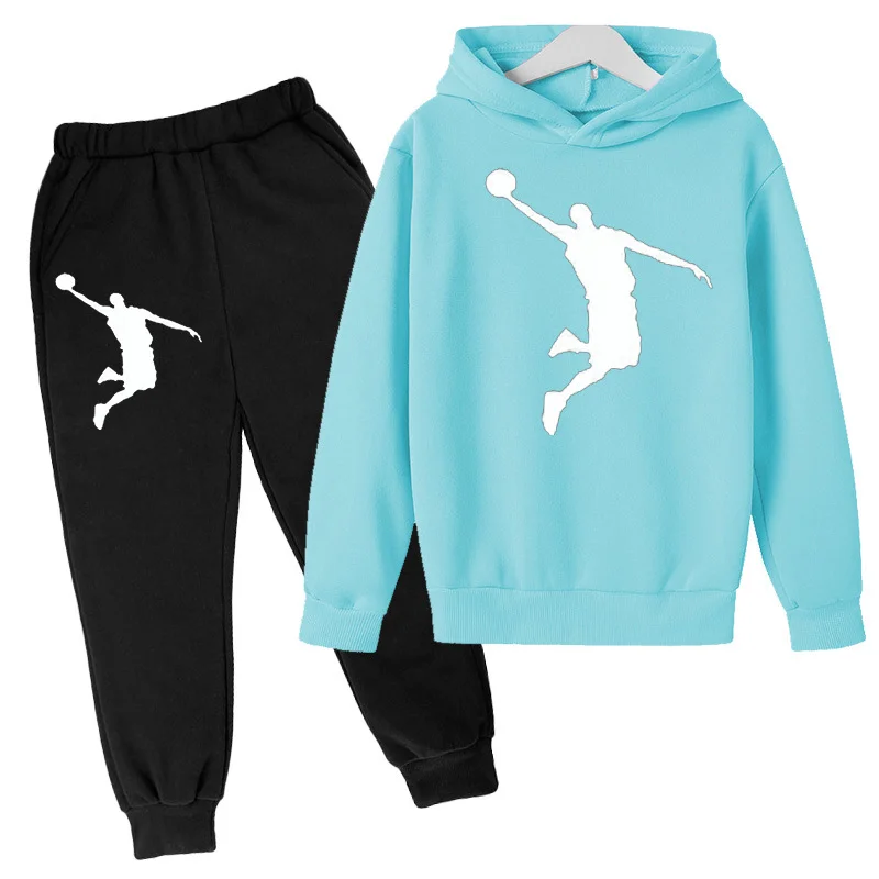 winter Boys Clothes plush warm long sleeve& trousers 2 Pieces Set Teenage Girls & Boys Printed basketball player  hoodies Fashio