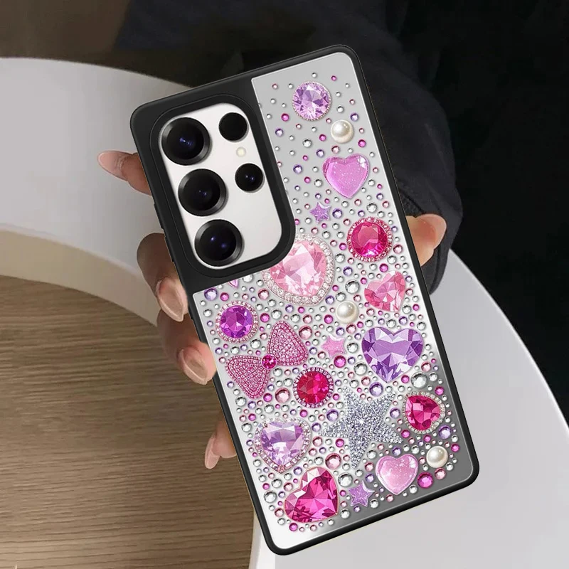 

Cute Bow Diamond Silver / Black Mirror Surface Magnetic Phone Cover for Samsung Galaxy S23 S24 S25 S26 Ultra S26+ Plus Case