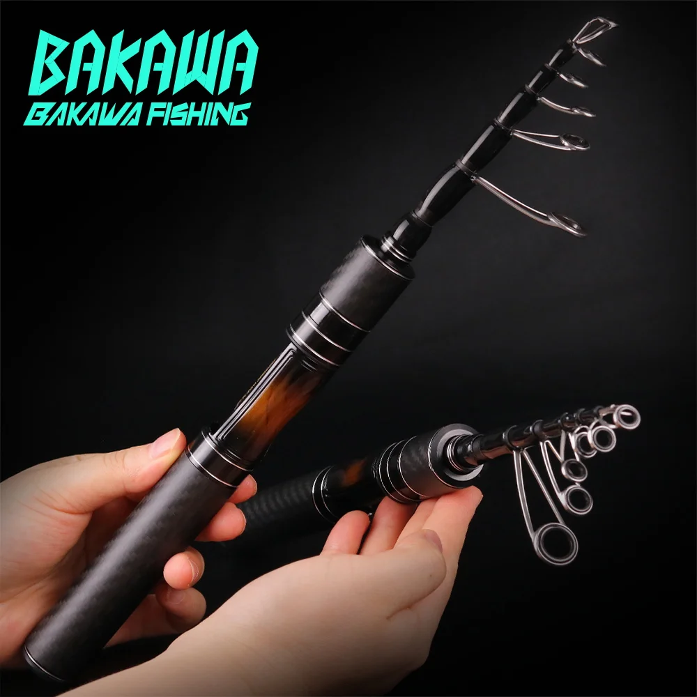 BAKAWA 180-Angelrute mit mittlerem Licht, Teleskop-Köderrute, Reise-Angelrute mit Carbon-Griff, solide Carbon-Spitze, ML, tragbare Angelrute