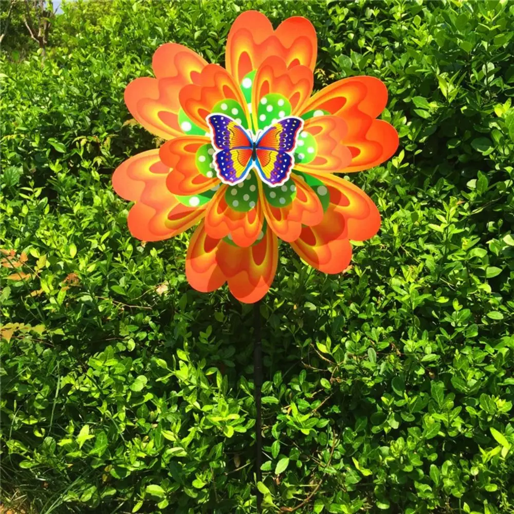 Molino de viento de pétalos de dibujos animados de baile de mariposa multiestilos, Spinner de viento giratorio colorido de PVC, diámetro 38cm de doble capa