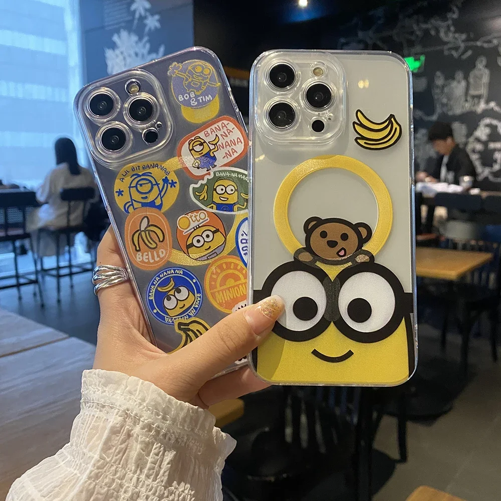 funny M- Minions Magsafe Magnetic Phone Case for iPhone 16 15 14 13 12 11 8 7 Plus Pro Max X XR XSMax Soft Clear Tpu Cover