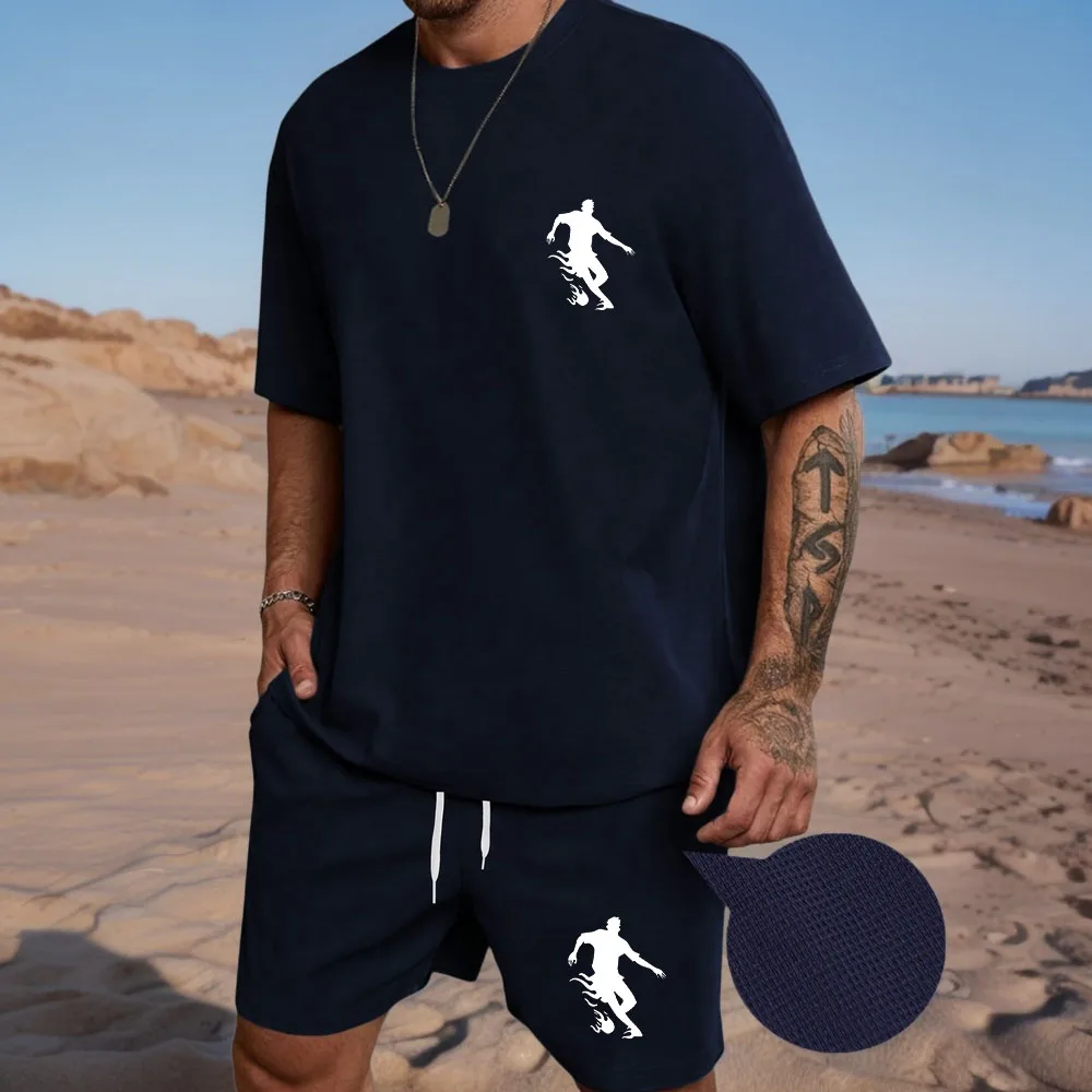 

Men's short sleeved T-shirt and sports shorts set casual sportswear Korean fashion summer
