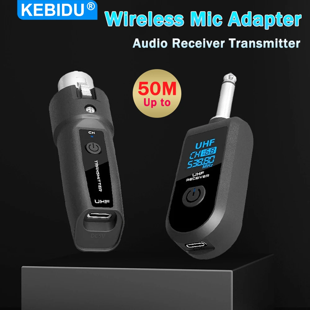 Conversor de Microfone UHF, Transmissor e Receptor XLR, Adaptador de Sinal para Sistema Sem Fio, para Microfone Dinâmico, Guitarra, Mixer de Áudio, Sistema PA