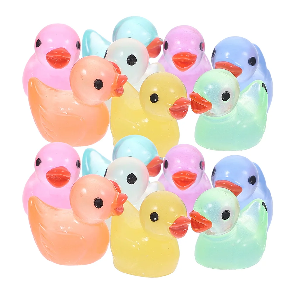 

30 Pcs Luminous Duck Ornaments Home Statue Mini Resin Figurines Tub Garden Miniature Animal Sculpture Statues