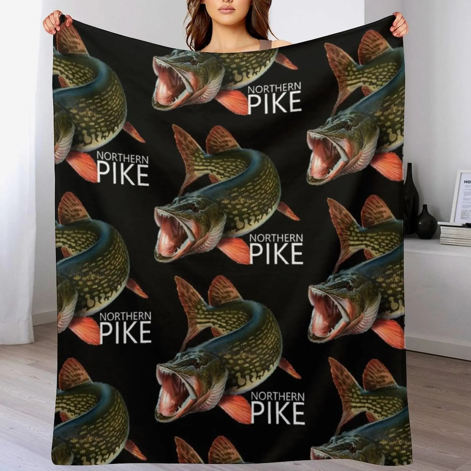 

Northern Pike Predator Fishing Design Throw Blanket Comforter manga Blankets