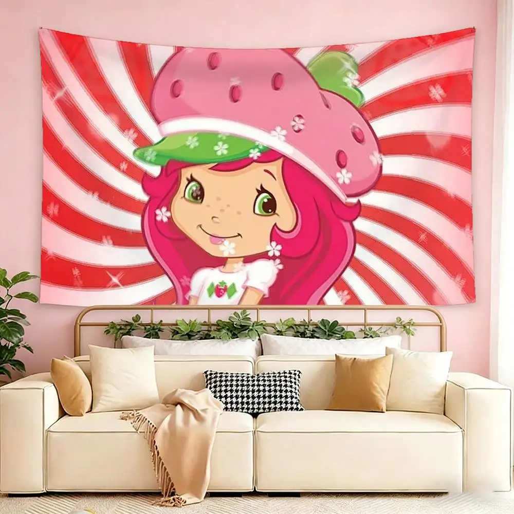 Cute S-Strawberry S-Shortcake-Girl   Flags Wall Hanging Tapestry Outdoor Garage Room Decorative flag Background Blanket