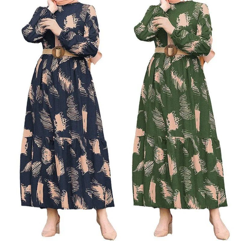 

Модное мусульманское платье Абая, женское новое платье в стиле граффити с поясом, модное и элегантное мусульманское платье высокого качества