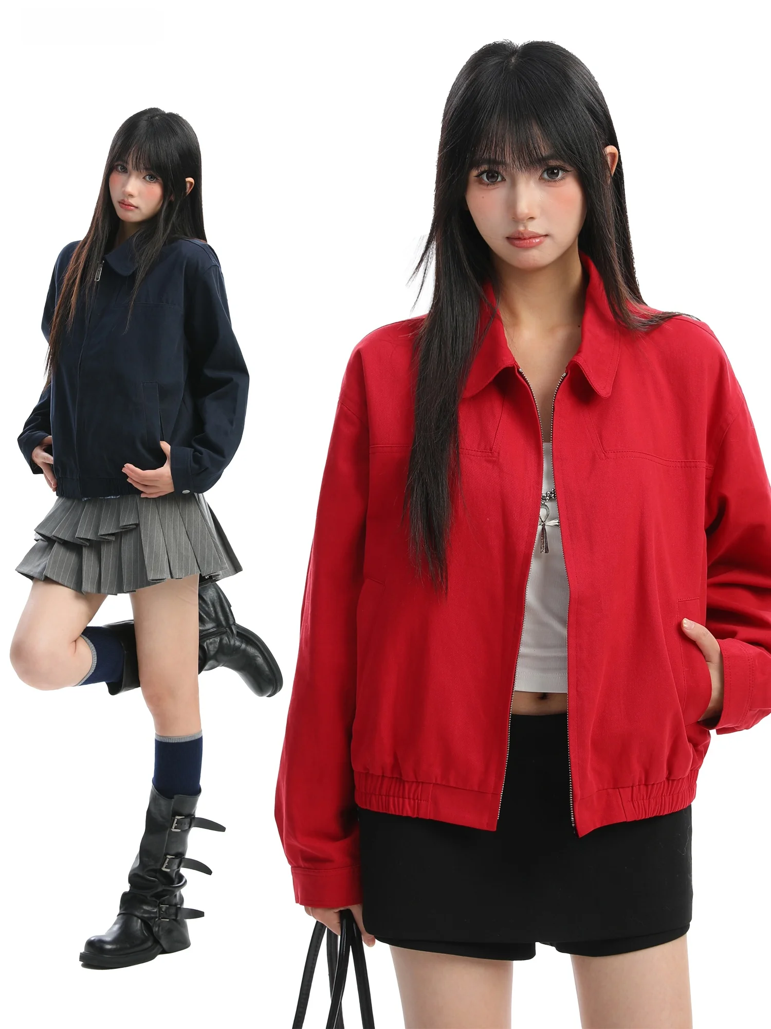 

Куртка-бомбер PTGINKIN Harington Simple Color Workwear для женщин, однотонная, на молнии, повседневная, осенняя