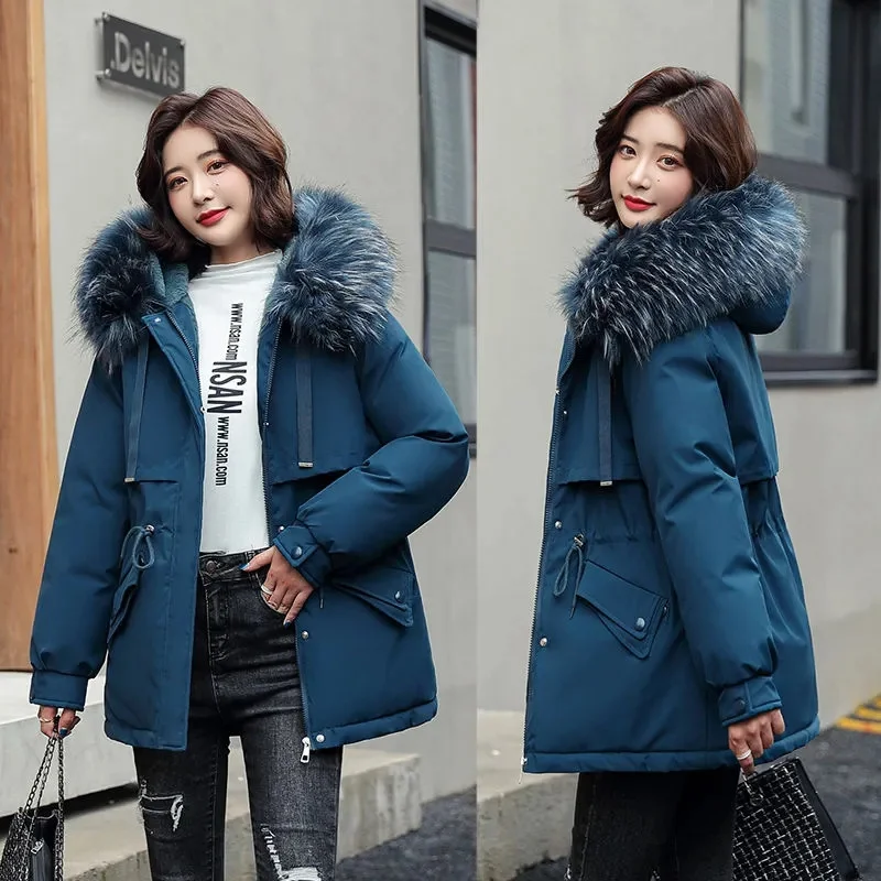 2024 New Korean Winter Jacket Women Down Puffer Coat Winter Parka Female Loose Fur Collar Hooded Warm Snow Wear Thick Jacket