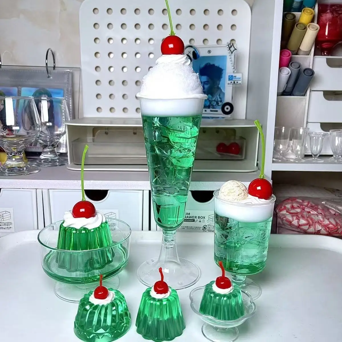 Japanese-style Showa-era Cafe Decoration Vintage Melon Soda Jelly Cute Girl Resin Finished Product Decorative Photo Prop Gift