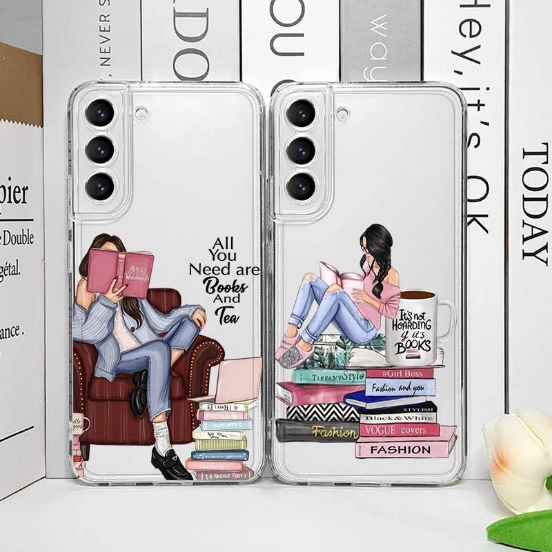Read Book Fashion Coffee Girl Clear Phone Case for Vivo 50 Lite V30 V27 V25 V23 Pro Y36 Y29 Y76 Y75 Y100 Y04 5G Soft Cover Shell