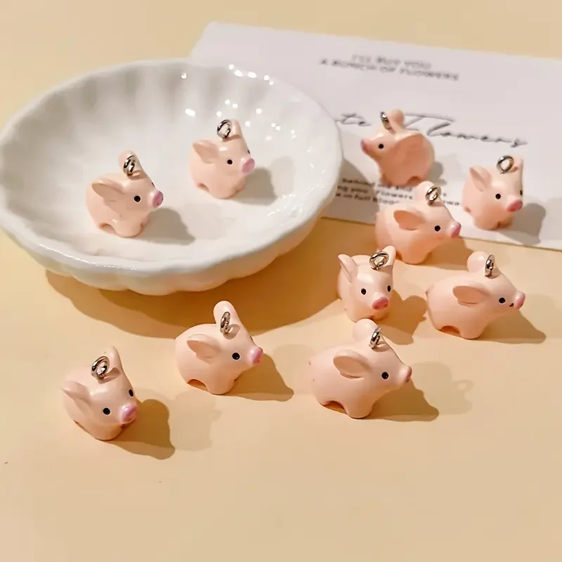 

5/10pcs Per Pack Kawaii Mini Pig Resin Charms, Lovely Animal Keychain Pendant Accessories, DIY Jewelry Making Supplies