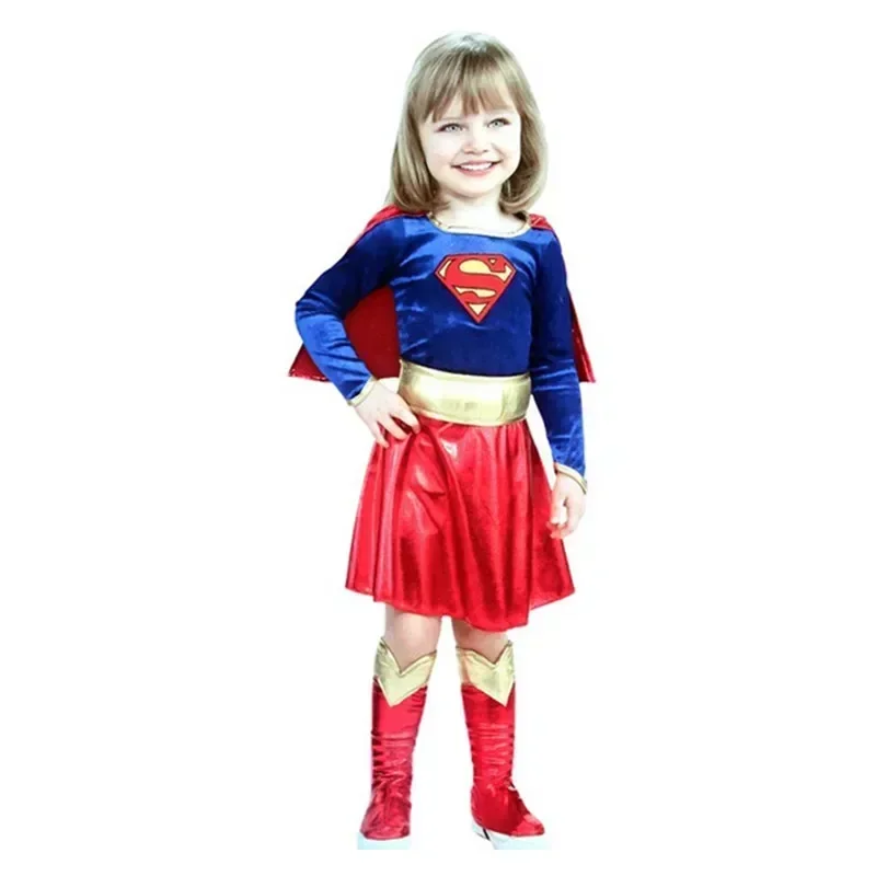 Kostum Cosplay Superwoman Dewasa Halloween 2025 Gaun Super Girls Penutup Sepatu Setelan Wanita Super Hero Anak-anak Halloween