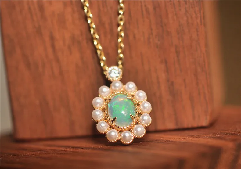 

Luxury Fashion Ins Accessories Jewelry 925 Sterling Silver Natural Opal Vintage Pearl Pendant Necklace Women Girl Birthday Gift