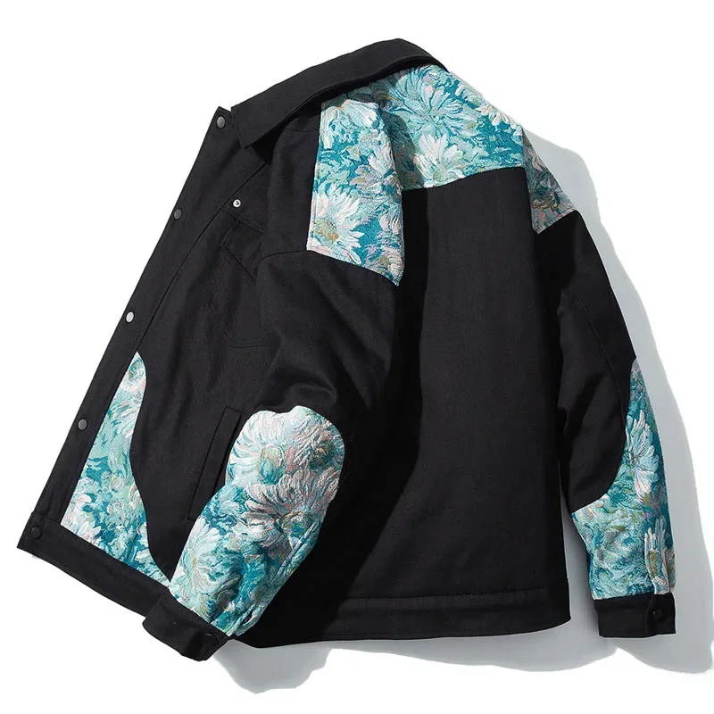 Autumn Varsity Jacket Men Cotton Embroidered Patchwork Stand Collar Jackets Japanese Harajuku Casual Coat Unisex Streetwear New