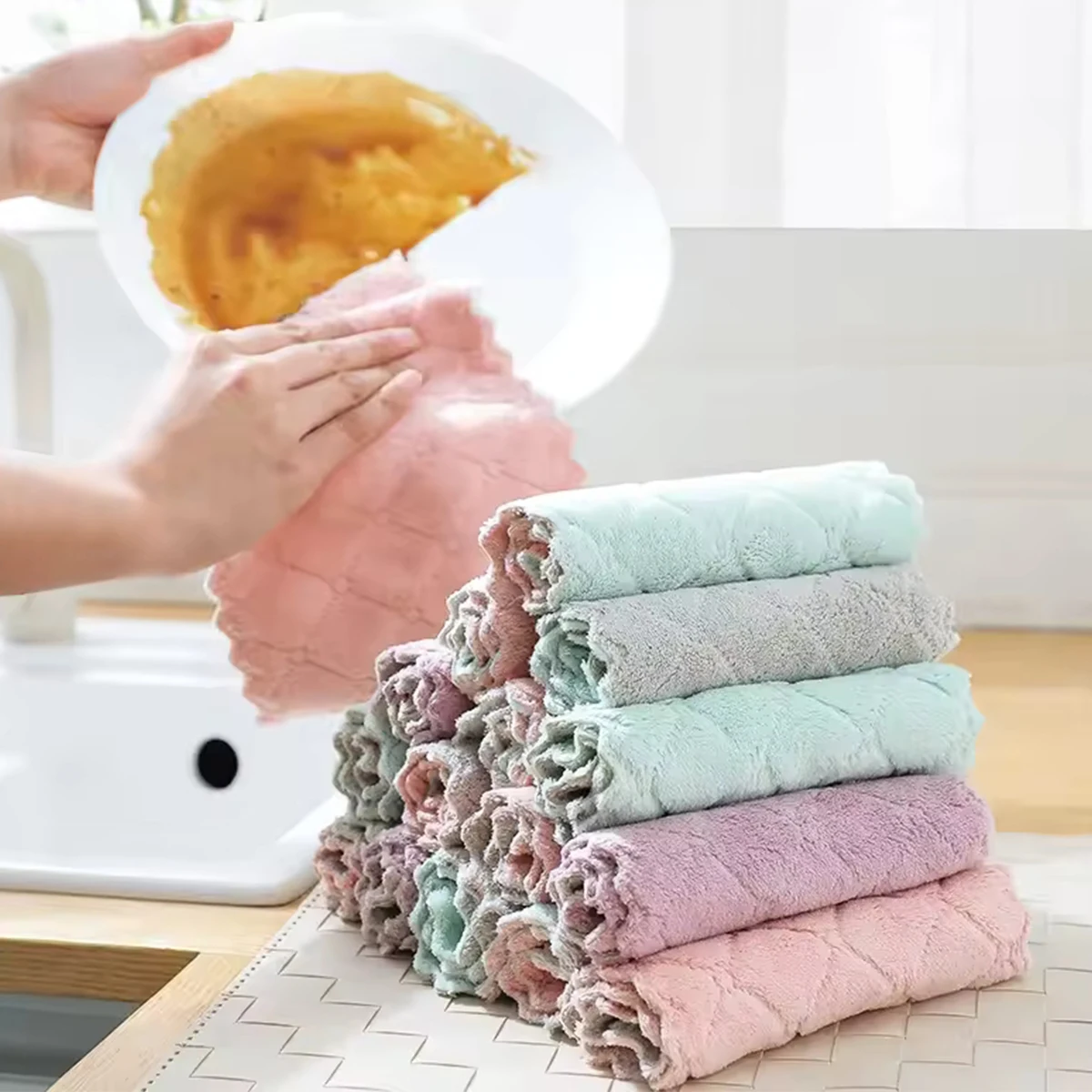 1/3/5/10/20Pcs Kitchen Towel, Ultra-fine Fiber Light  Cleaning Cloth Set, Absorbent, Soft And Stain-removing Cleaning Cloth