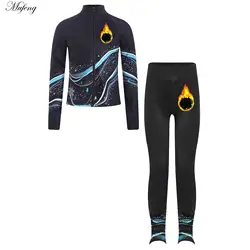 Teen Girls Figure Skating Costume Long Sleeve Sweatshirt Jacket with Leggings for Gymnastics Practice Workout Ballet Dancewear