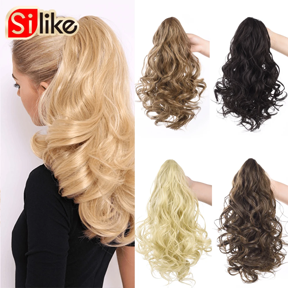 Silike Synthetic Claw Clip Ponytail Extension 140g Ombre Ash Blonde Warp Drawstring Pony Tail Hairpieces with Clips for Women