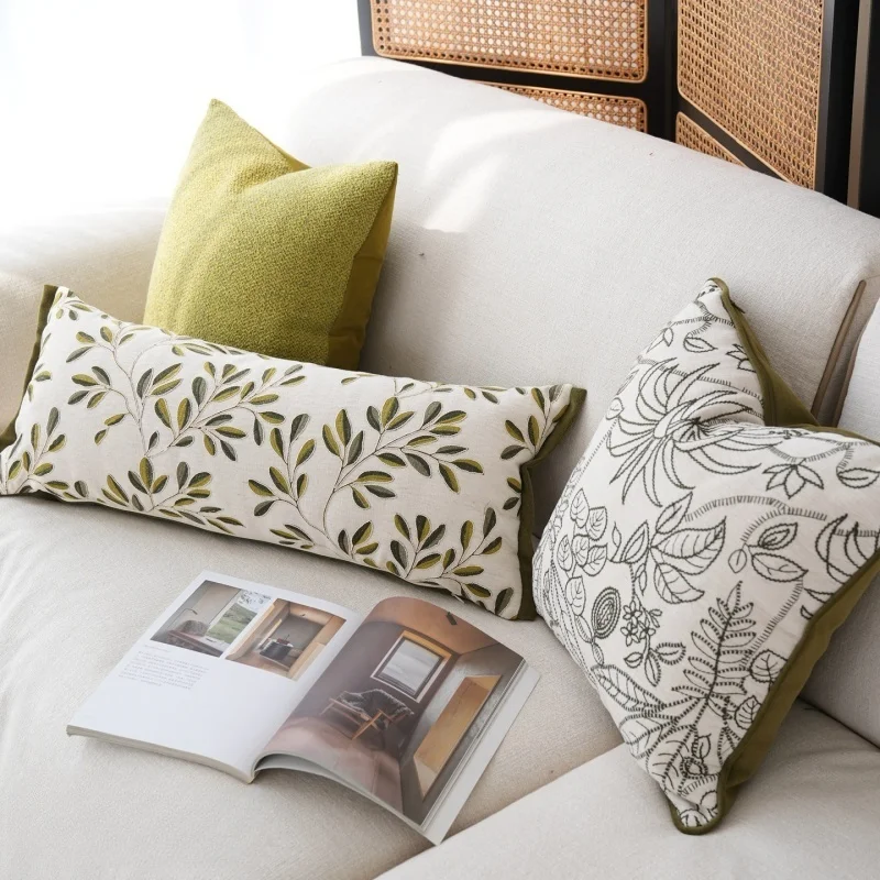Green Collection Pillows Flora Plants Embroidery Cushion Case Simple Nature Decorative Pillow Cover For Sofa Chair Home Decorati