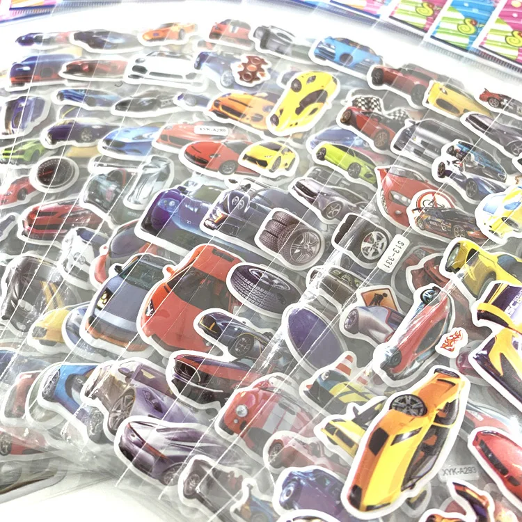 12 Sheets/Set Cartoon Car Sticker 3D Bubble Stickers Scrapbooking for Kids Home Decor Diary Notebook Label Toy