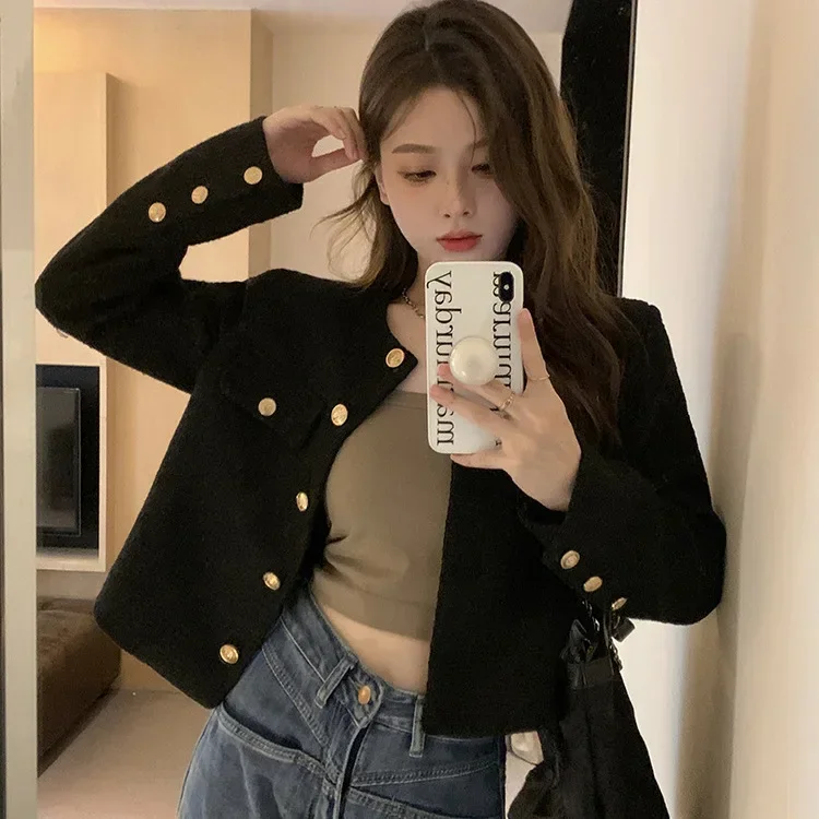 

Элегантный универсальный твидовый стильный женский укороченный топ высокого класса на осень 2023 года, новый французский модный уличный стиль