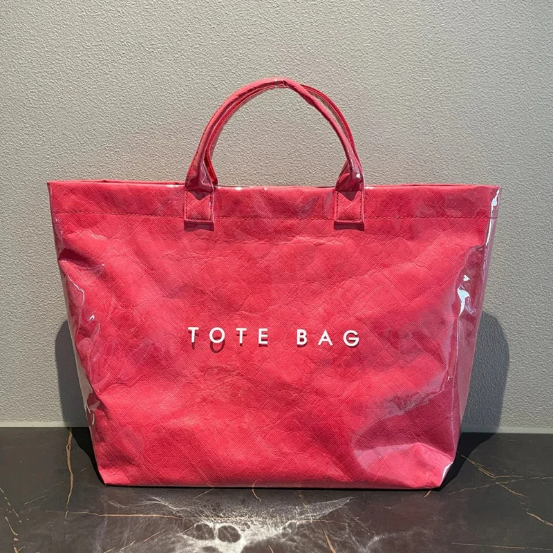 nova-bolsa-tote-de-grande-capacidade-em-pvc-transparente-a-prova-d'Agua-com-alcas-estilo-vintage-casual-com-estampa-de-letras
