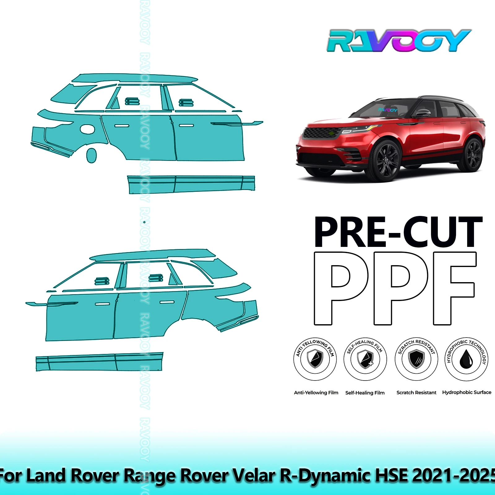 

For Land Rover Range Rover Velar R-Dynamic HSE 2021-2025 8.5mil Pre-Cut PPF Door & A/B Pillar Kit TPU Paint Protection Film Set