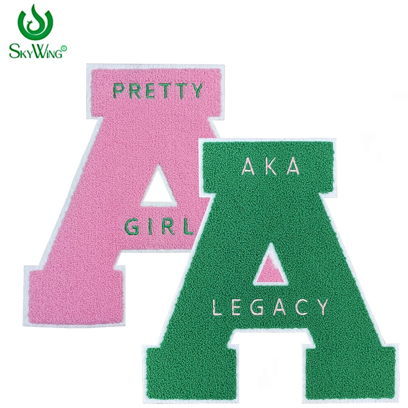 10 INCH Greek Letter Pink And Green  AKA  Legacy Pretty Girl Sorority Greek Alphabet ALPHA Chenille Jacket Iron On Patches