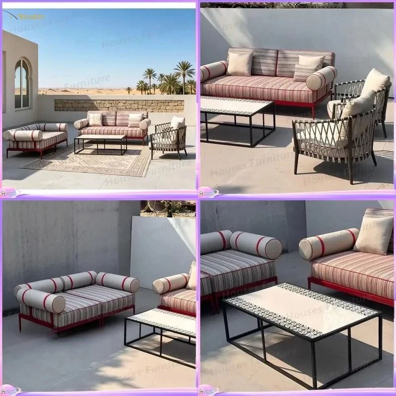 Outdoor Patio Furniture Set Aluminum Frame Rope Woven Sofa Sectional with Recliner Coffee Table Garden Terrace Villa Decor