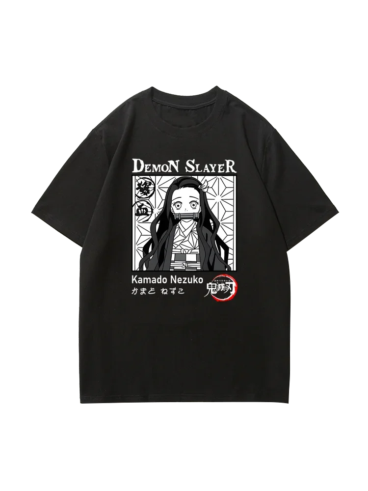 Anime Demon Slayer 100% cotton short-sleeved T-shirt Tanjiro Nezuko Inosuke Agatsuma Zenitsu Pillar Men's clothing