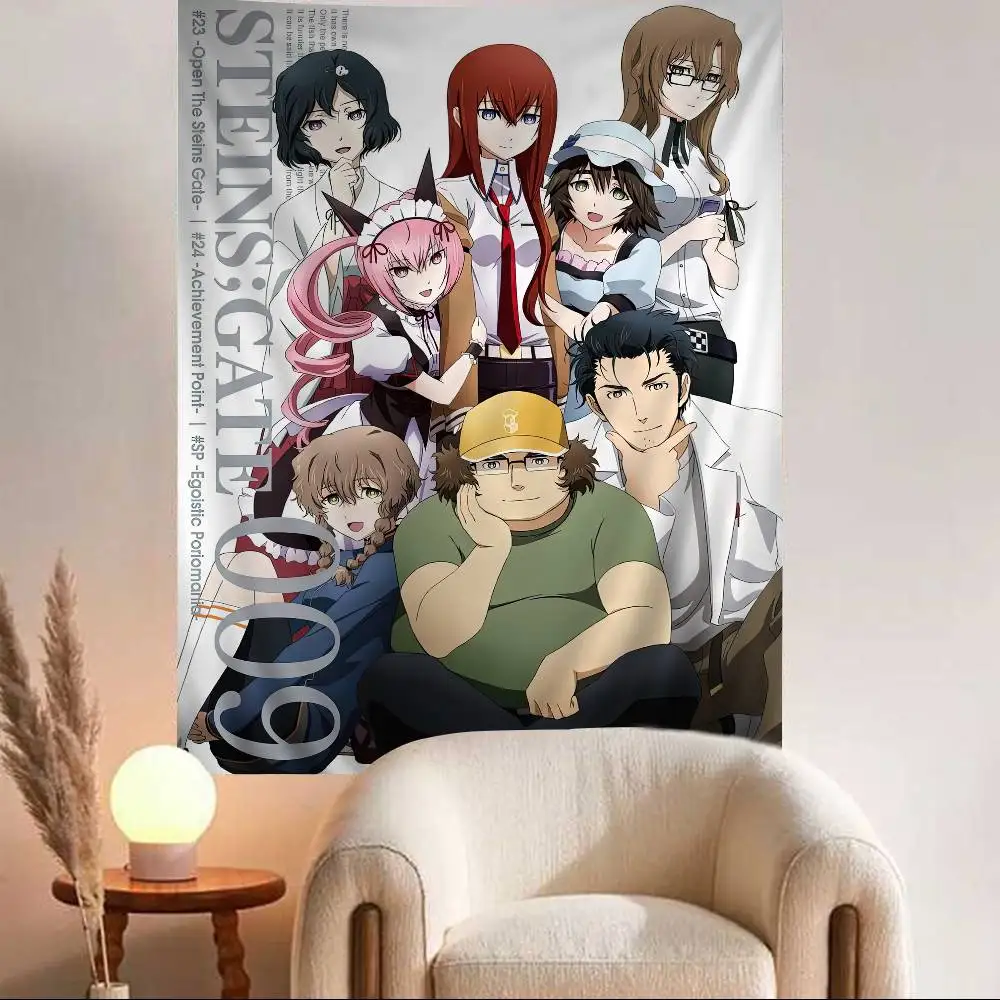 Anime S-Steins Gate Character Group Wandteppich – Zeitreise-Themen-Guss, schlanker Raumakzent für Sci-Fi-Anime-Fans