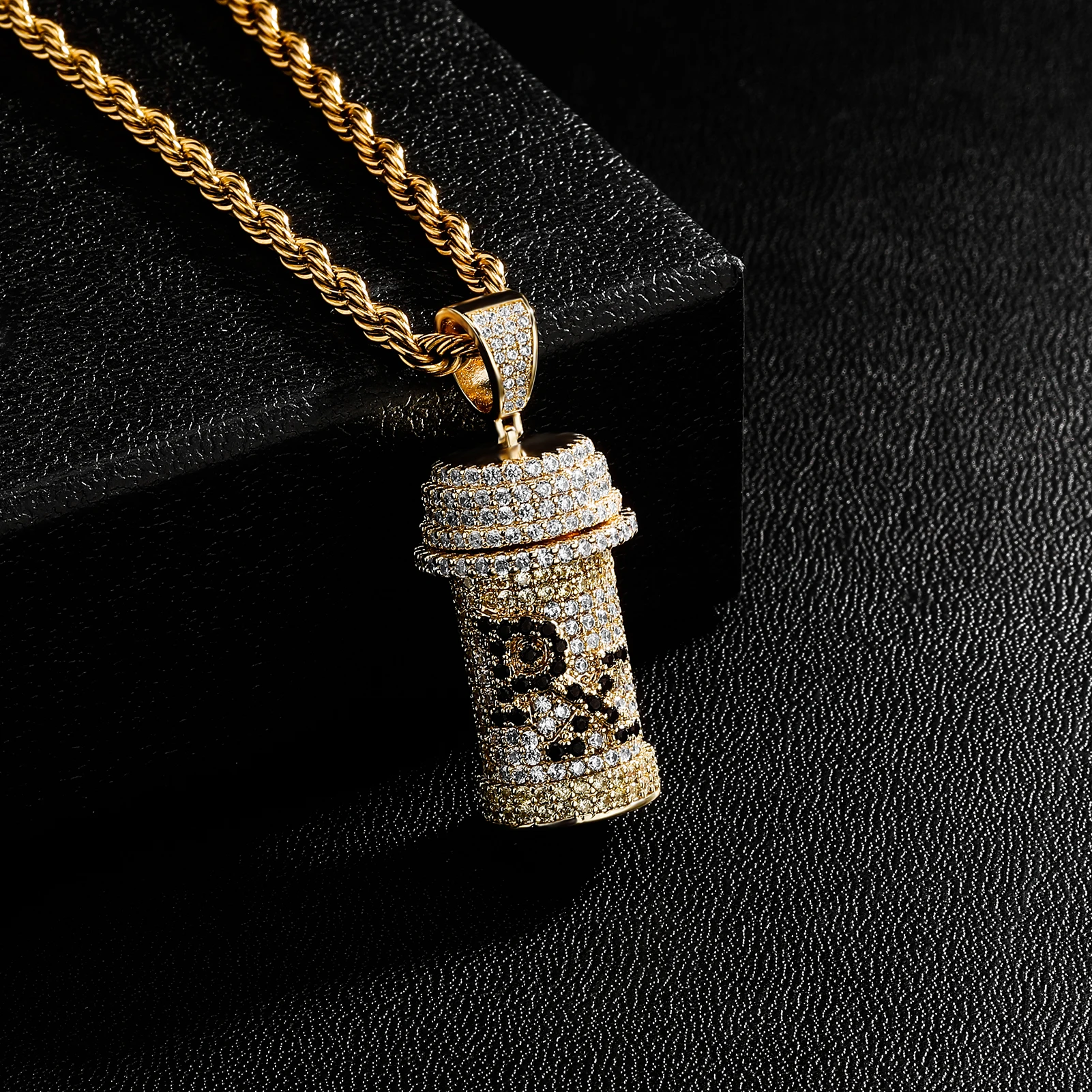 TOPGRILLZ Hip Hop Detachable Medicine Bottle Pendant Necklace Men\'s Jewelry Gold Silver Color Cubic Zircon Necklaces Gifts
