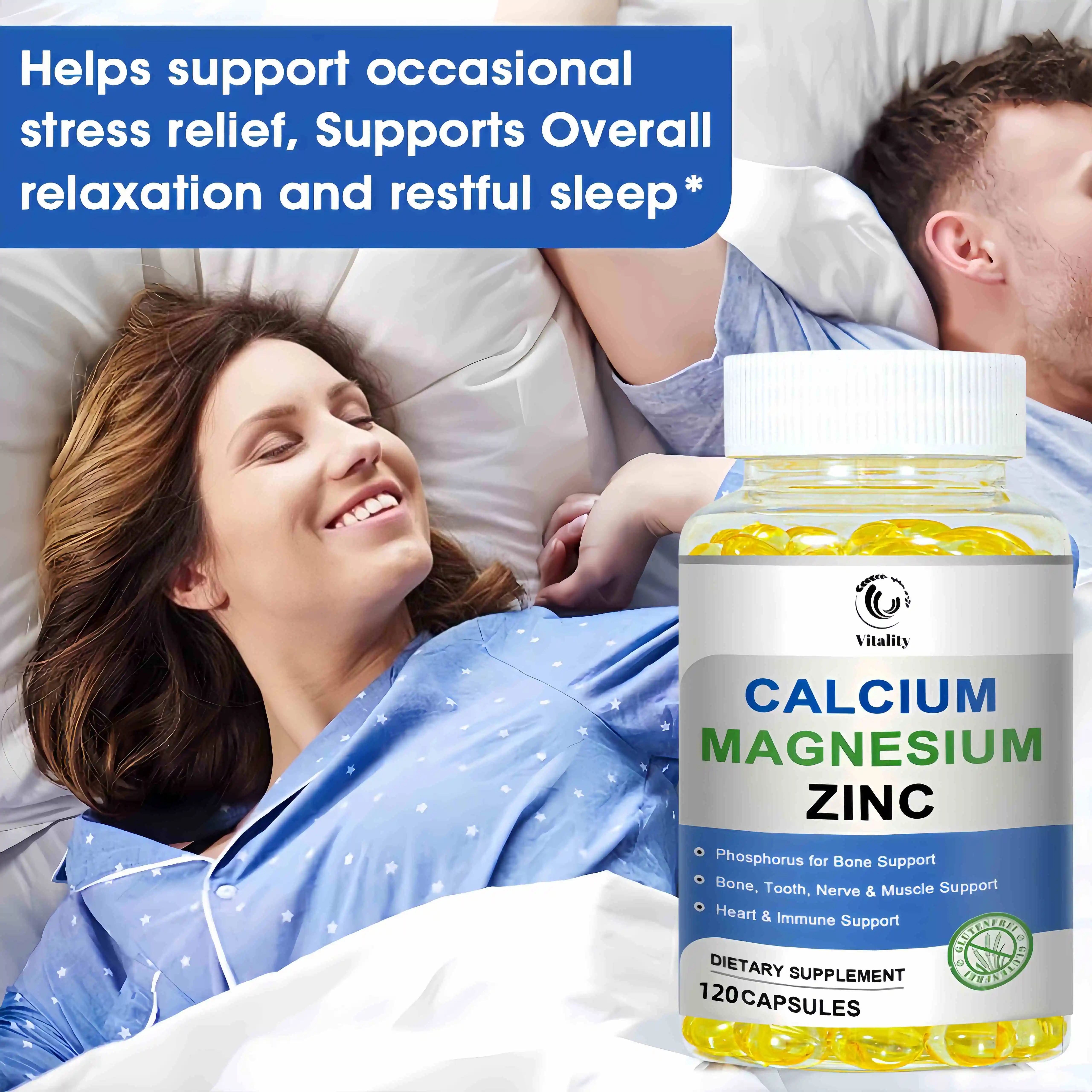 Calcium Magnesium Zinc Supplement, with Cal & Mag Citrate, Strong Bones & Teeth Support, Easy to Swallow Capsules