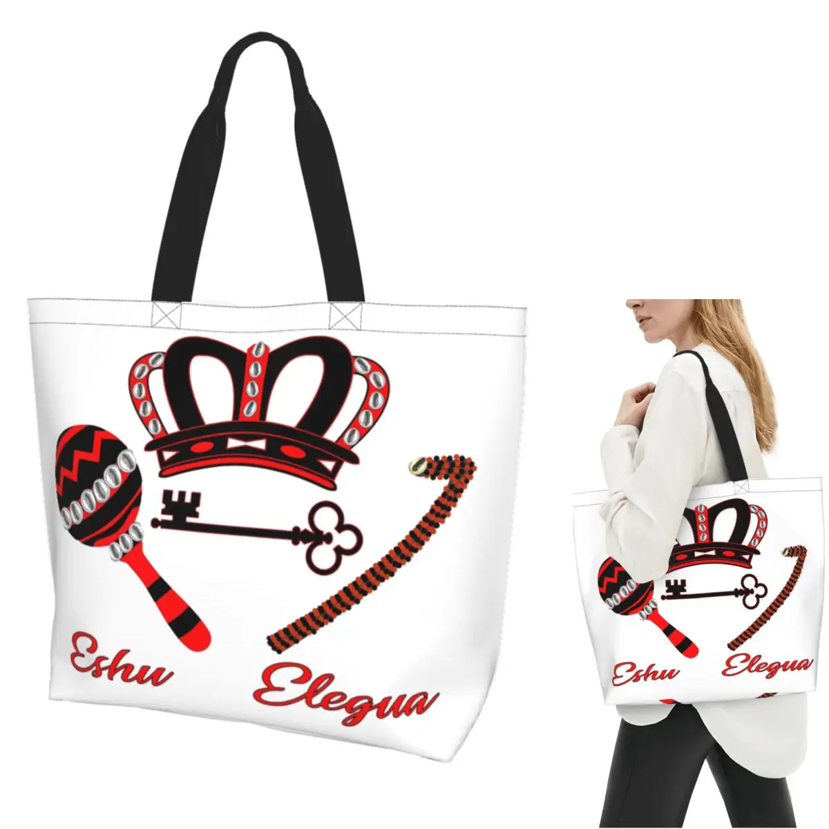 

Eshu Eleggua Crown Shopping Tote Bag Canvas Large Capacity Shoulder Bags Shopper Grocery Handbag for Women