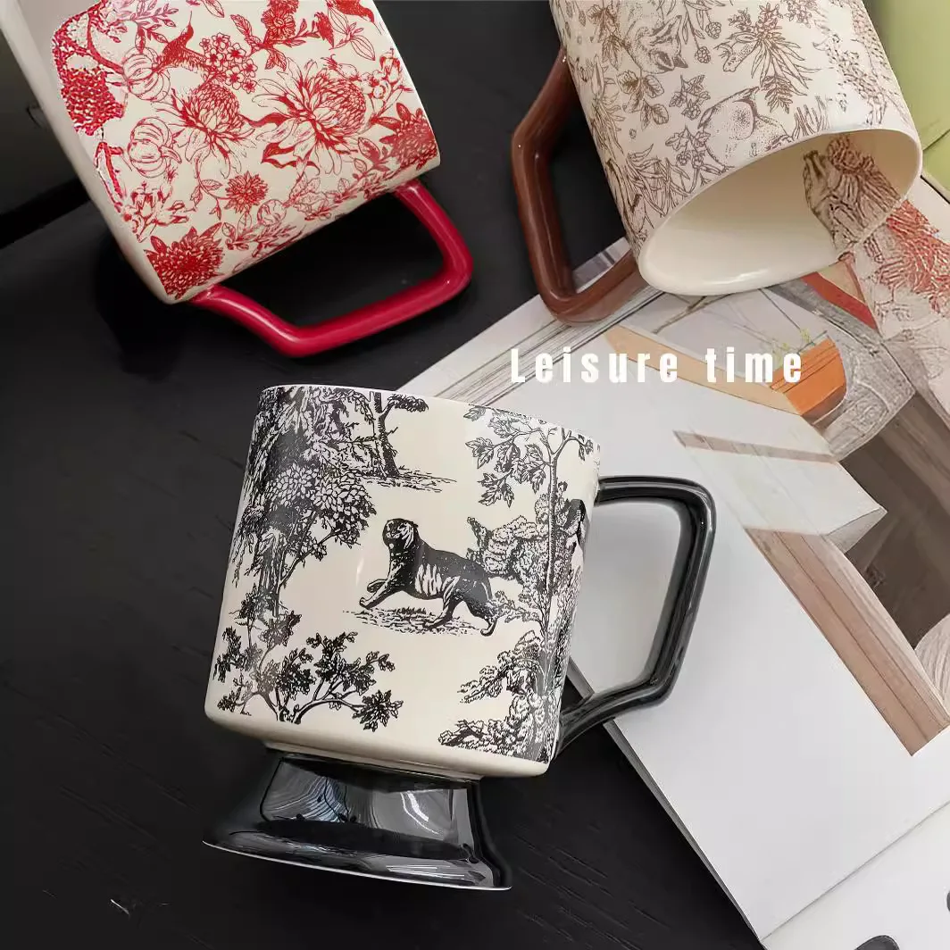 

Chinese Vintage Style Ceramic Tiger High-Foot Coffee Mug, Reusable Multipurpose Poly-Coated Cup for , Hand Wash Only, for