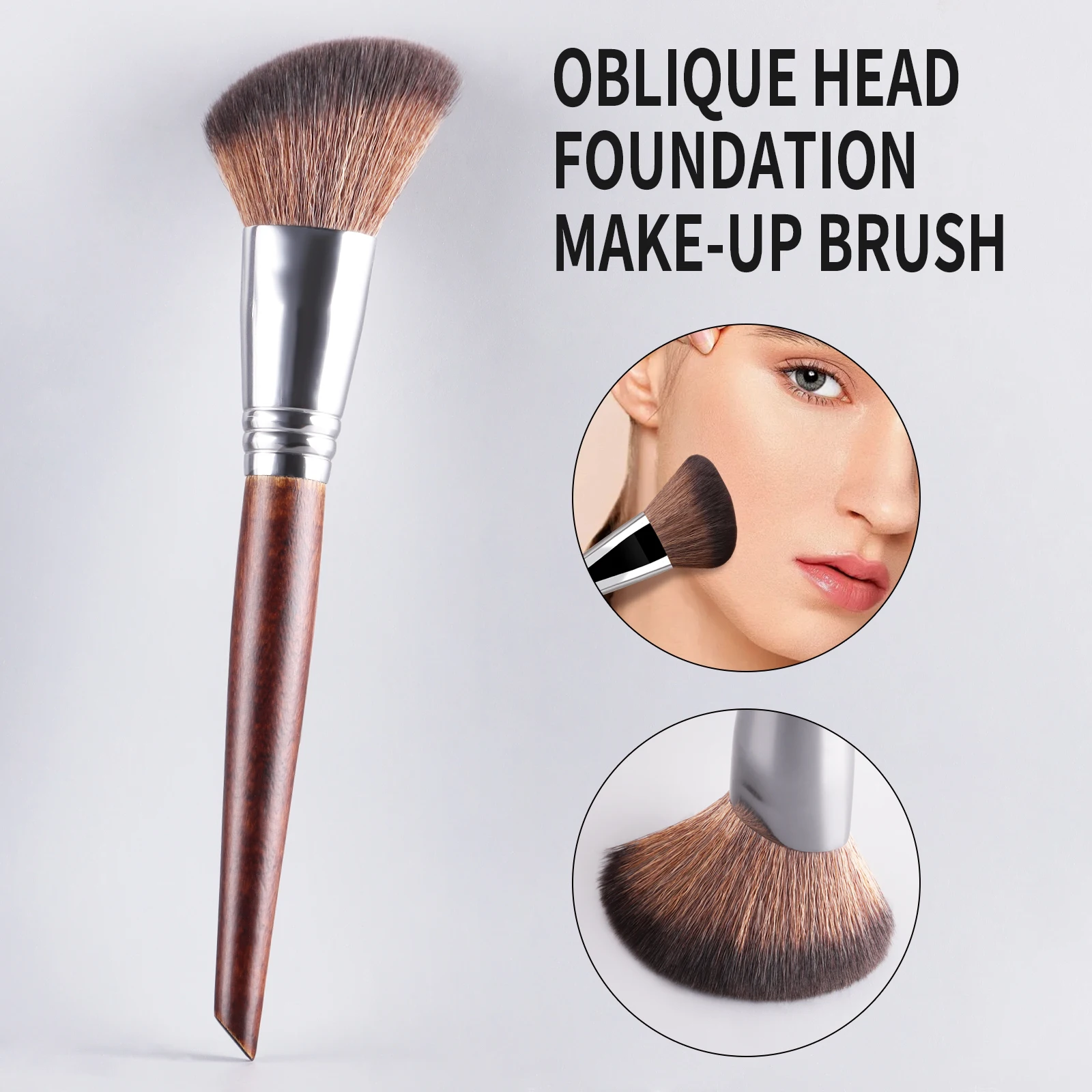 Schräger Foundation-Pinsel, Weiche Synthetikborsten, Holzgriff für Flüssig- und Creme-Basen