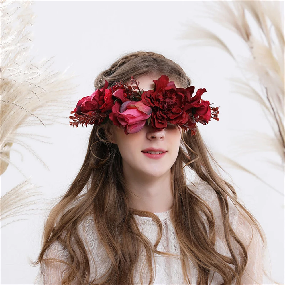 

Bohemian Simulation Flower Hairband Wedding Flower Crown Bridal Headband Floral Hair Wreath Ribbon Girl Headwear Accessories