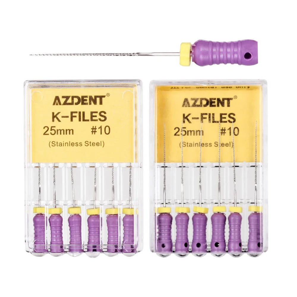 AZDENT-limas K de acero inoxidable para uso manual Dental, herramientas de dentista, instrumentos de laboratorio Dental, 21/25mm, 1 caja