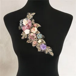 3D rose flower Laces collar Embroidery Rhinestone top lace and ornament sewing Application Lace fabric Dresses accessories