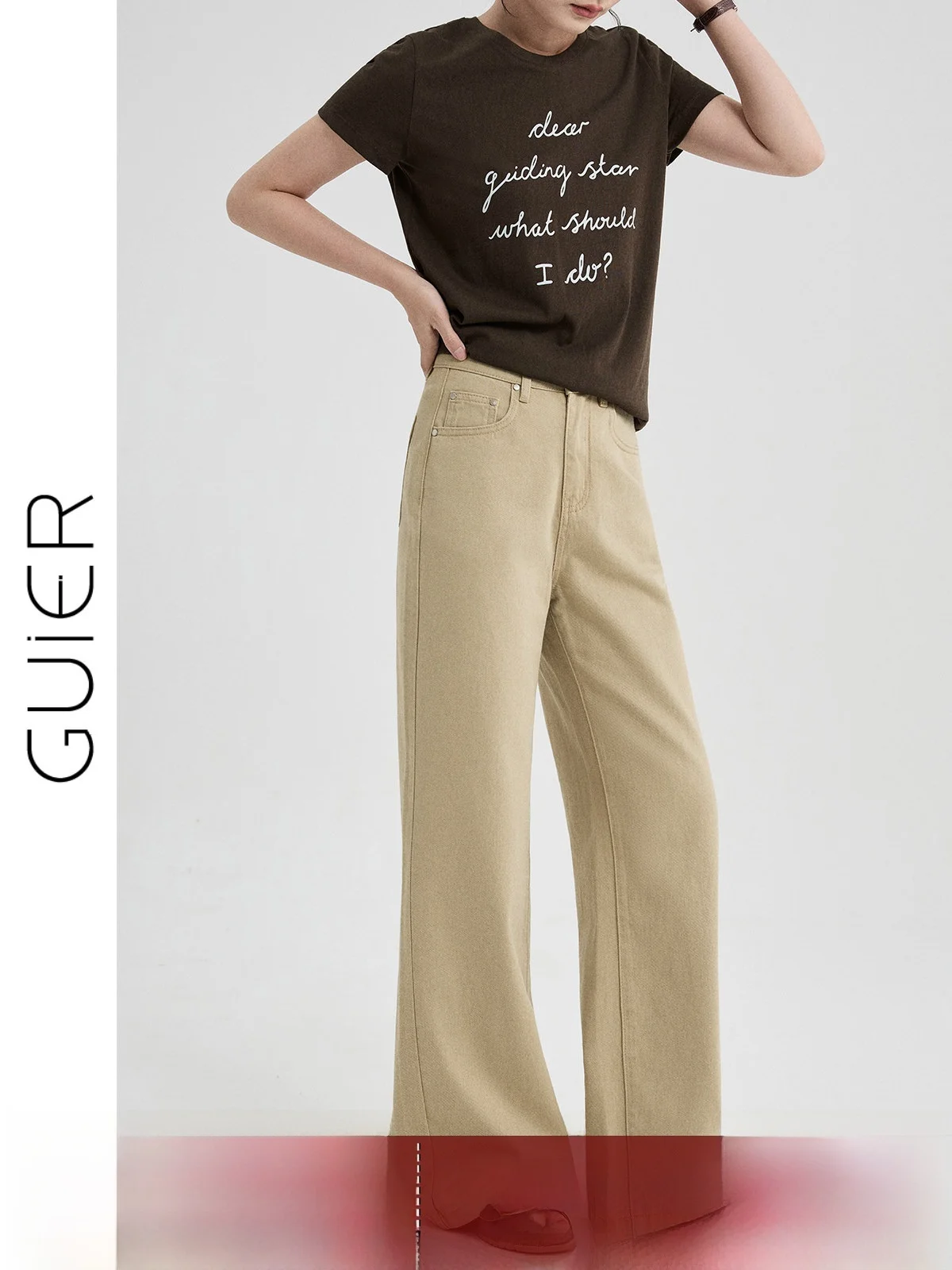 

Khaki Wide Leg Jeans Women's Summer 2026 New Retro Slim High Waist Loose Straight Tube Pants Casual Fashion Ladies Jeans