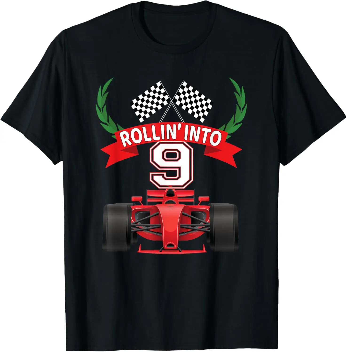 Rollin into 9 Years Old Racing Car Boys 9th Birthday Party T-Shirt