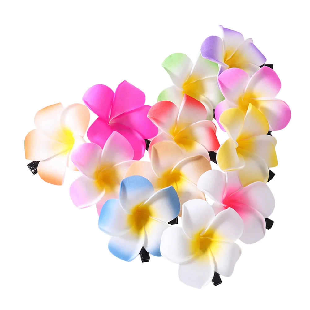 

12 Pcs Frangipani Headdress Hair Clip Hawaiian Flower Clips Gem Plumeria Women Accessory Eva Barrette For