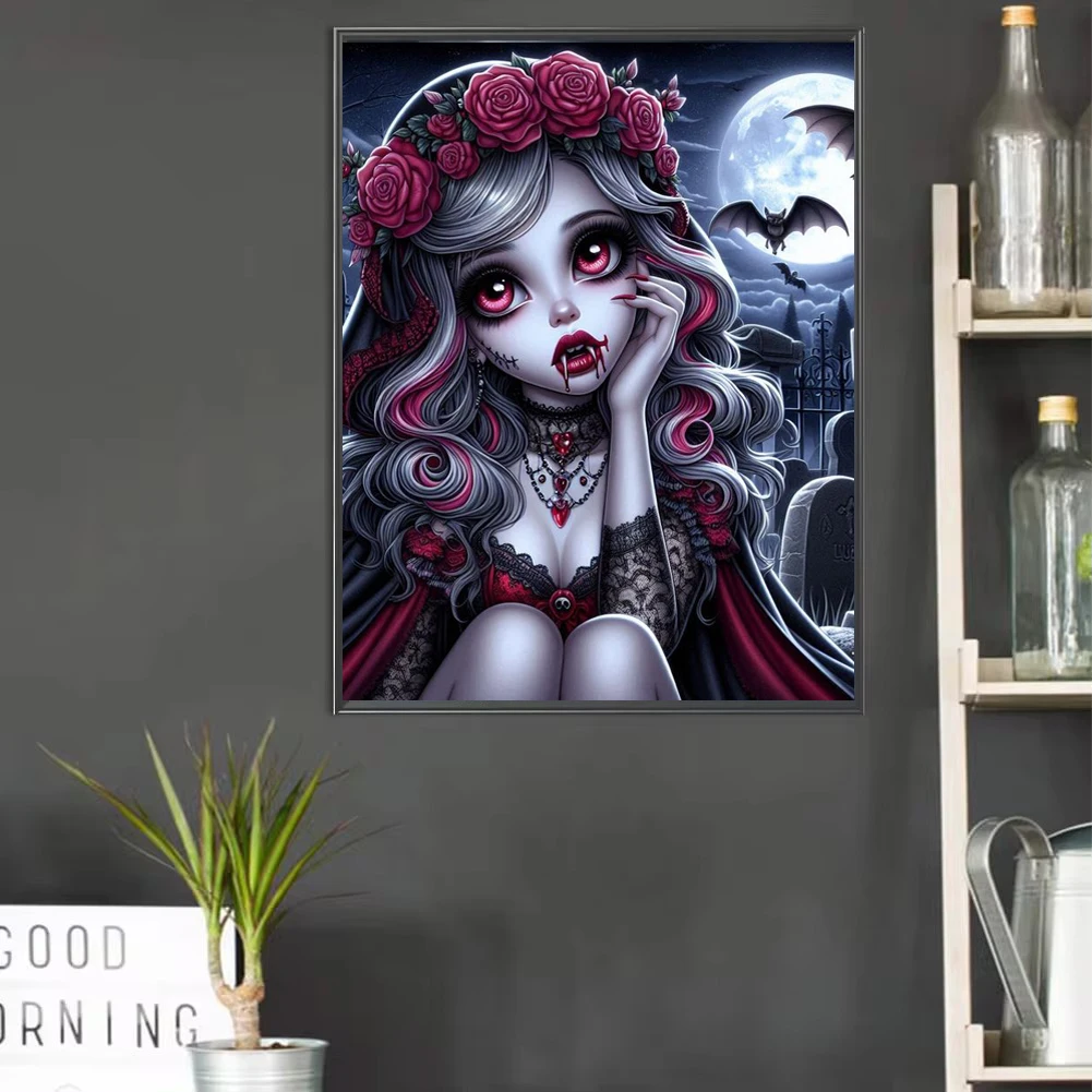 Sztuka gotycka nietoperz wampir w świetle księżyca diamentowe malowanie pełna diamentowa mozaika abstrakcyjny portret haft Hallowen Home Decor