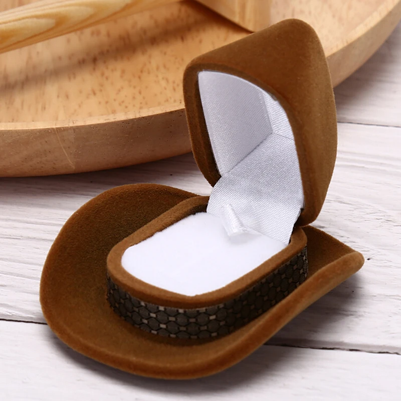 1 Pc Creative Cowboy Hat Shape Rings Box Velvet Jewelry Display Box Storage Case Jewelry Packaging Display