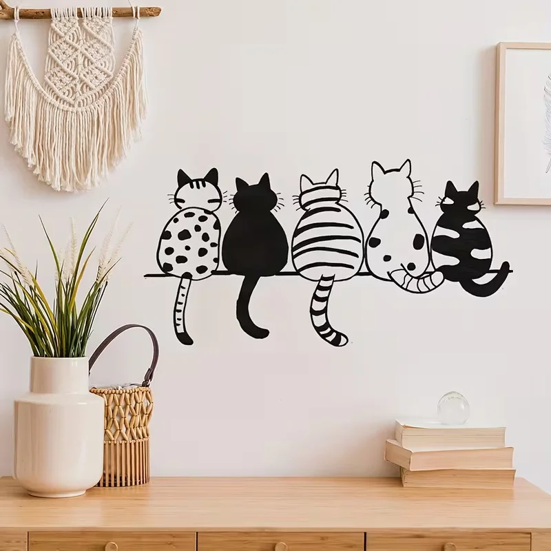 New Black Five Cats Back Wall Stickers Living Room Bedroom Entrance Glass Showcase Cabinet Removable Self Adhesive Decorative Pa